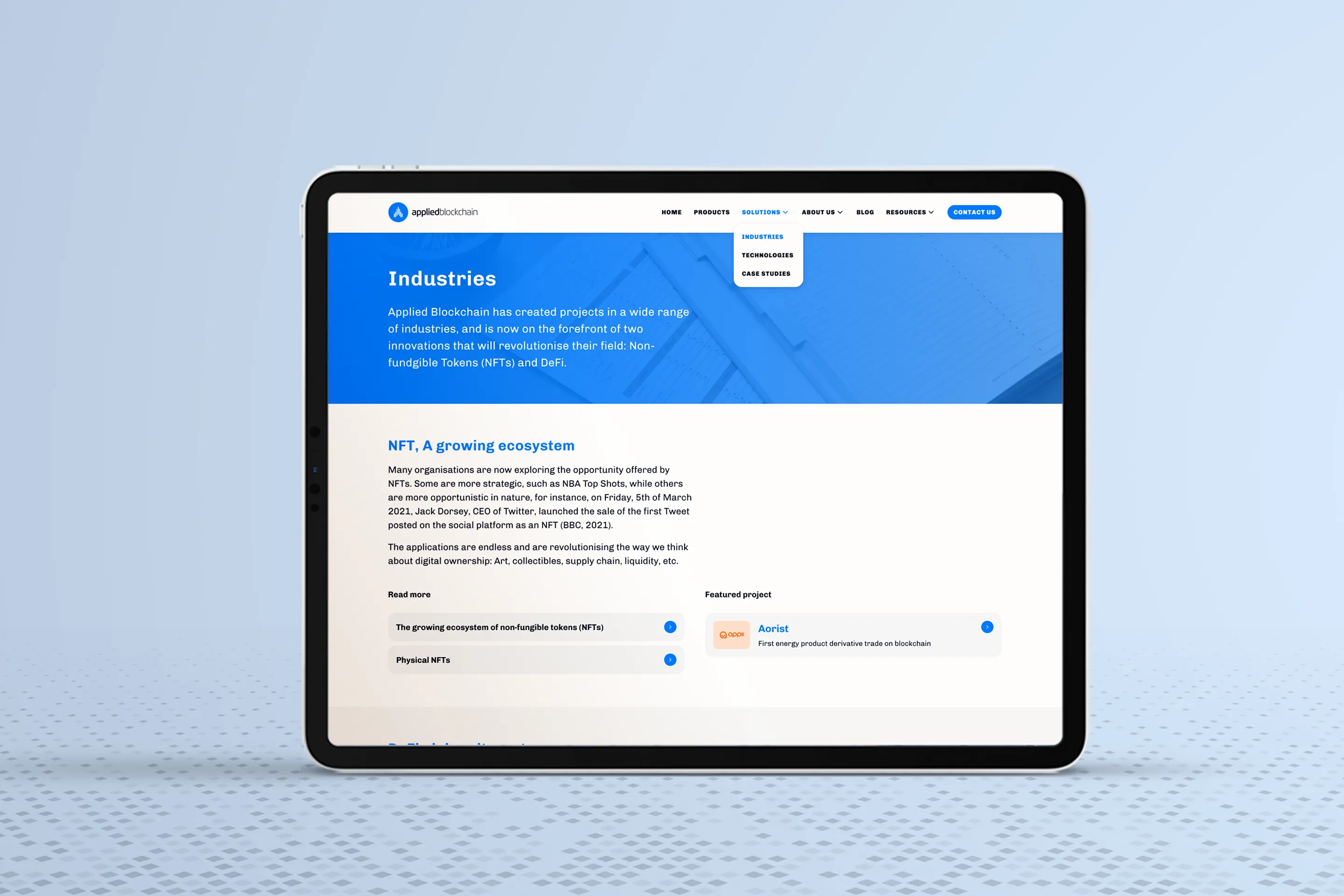 Applied Blockchain industries page