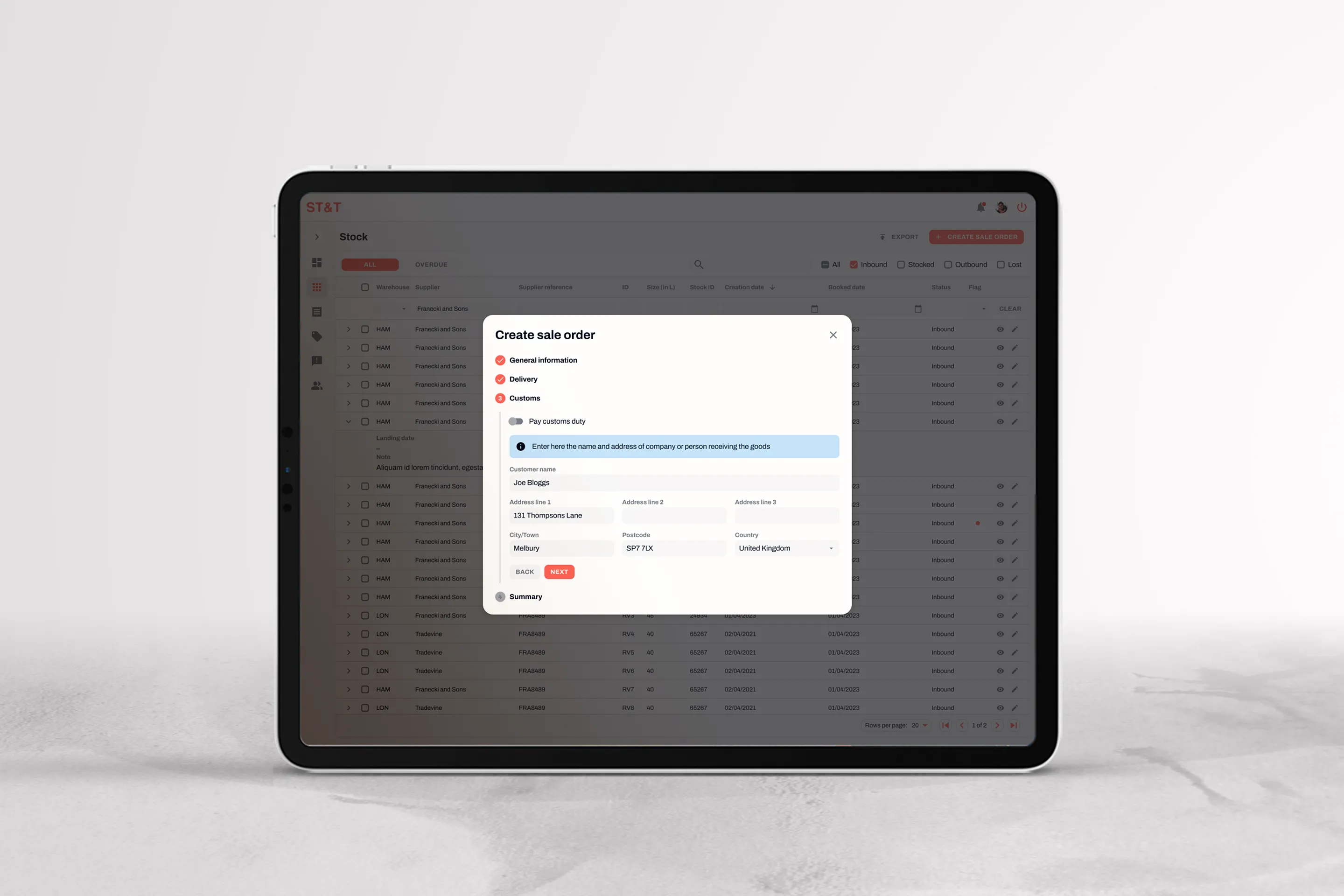 Stock platform modal