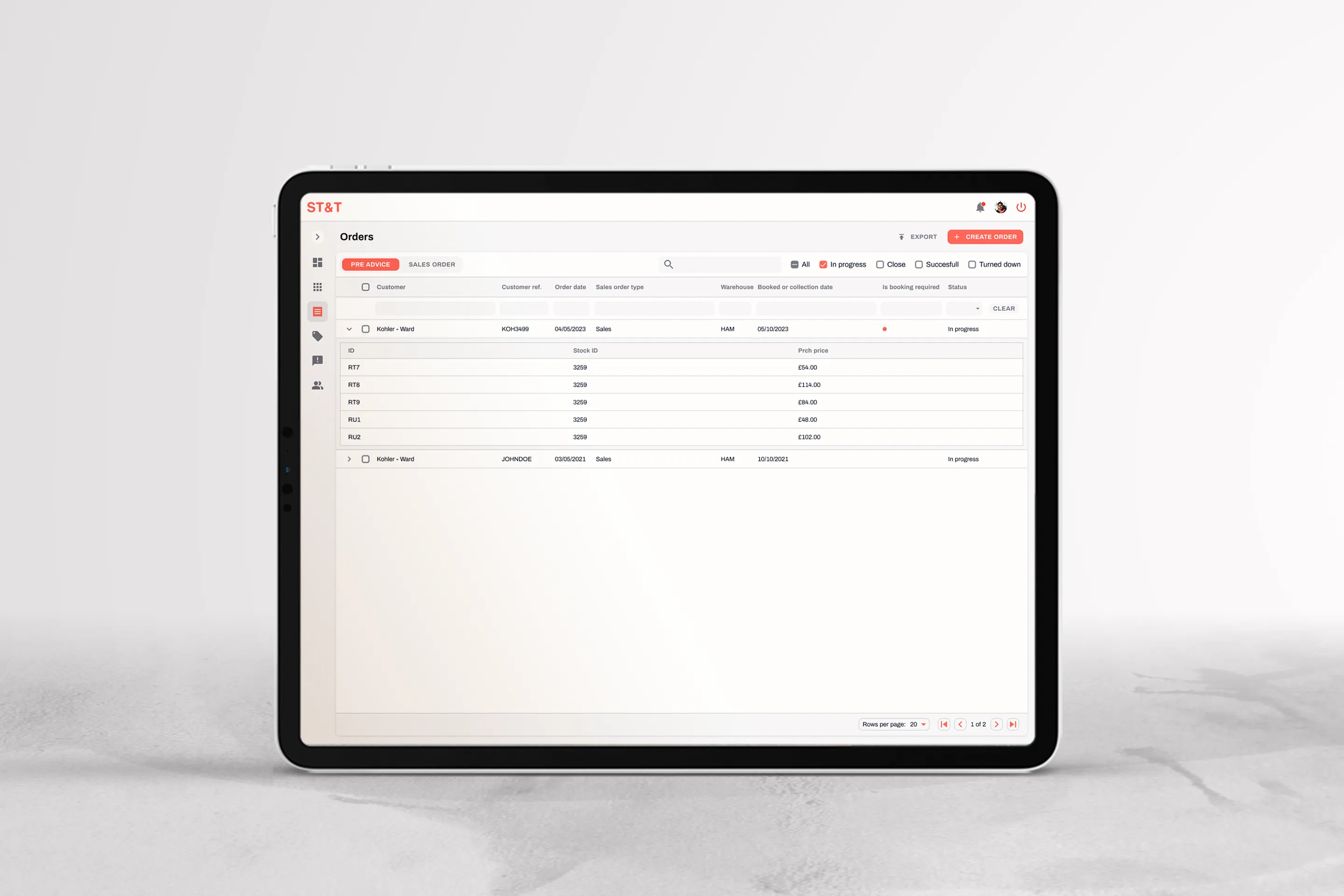 Stock platform orders view page